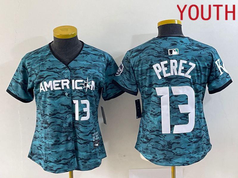 Youth Kansas City Royals #13 Perez American League Nike Green 2023 MLB All Star Jersey->youth mlb jersey->Youth Jersey